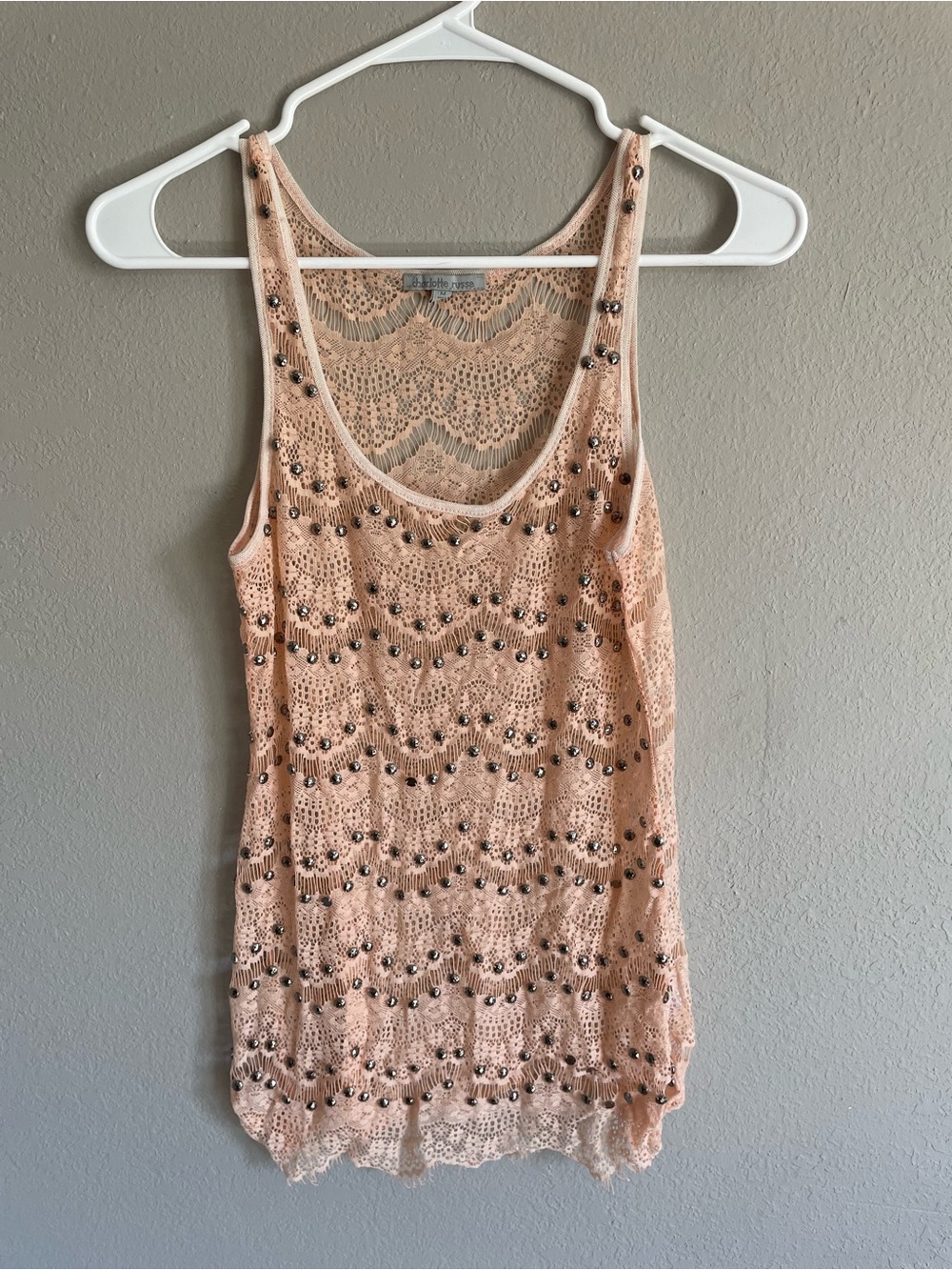 Beaded Lace Tank Top - Peach Pink